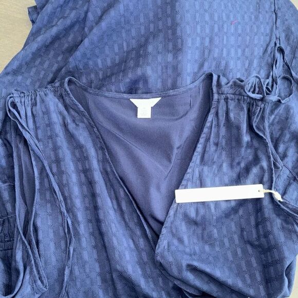 CASLON Faux Wrap Ruffle Dobby Dress In Navy Peacoat Size 3X NEW - Picture 14 of 15